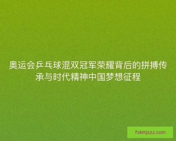 奥运会乒乓球混双冠军荣耀背后的拼搏传承与时代精神中国梦想征程